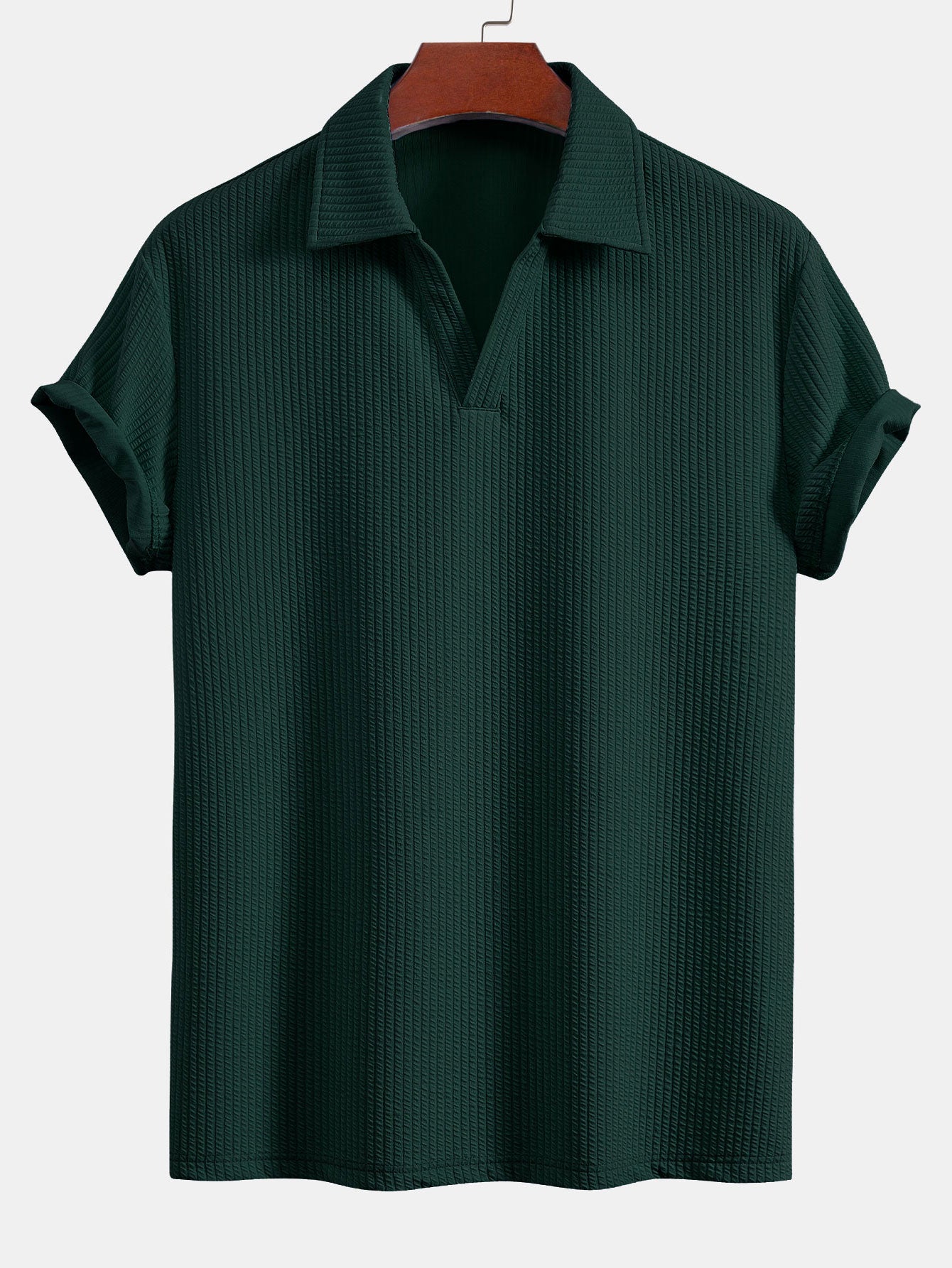 Textured V-Neck Polo & Trousers Set