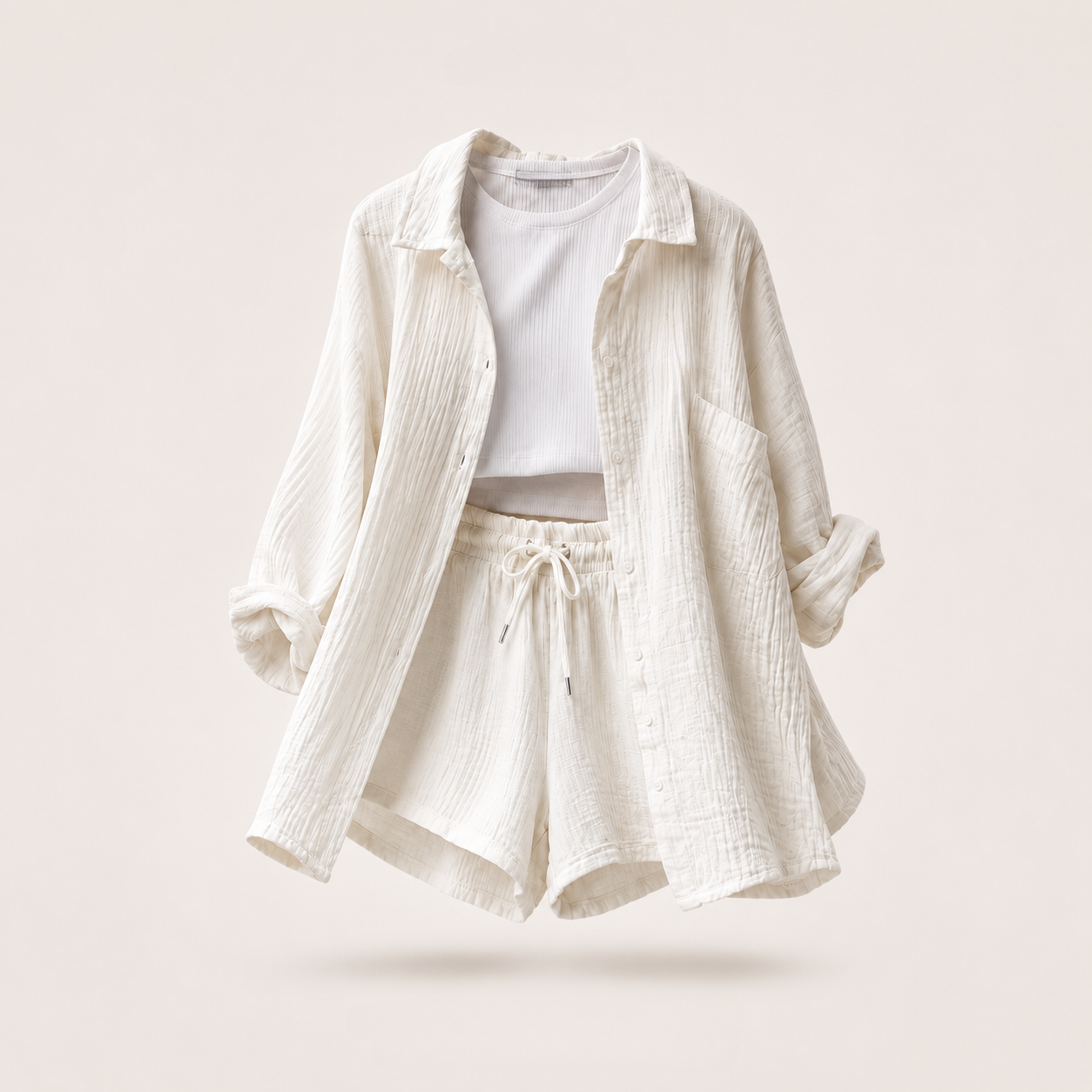 Riviera Crinkle Co-Ord Shirt & Shorts Set
