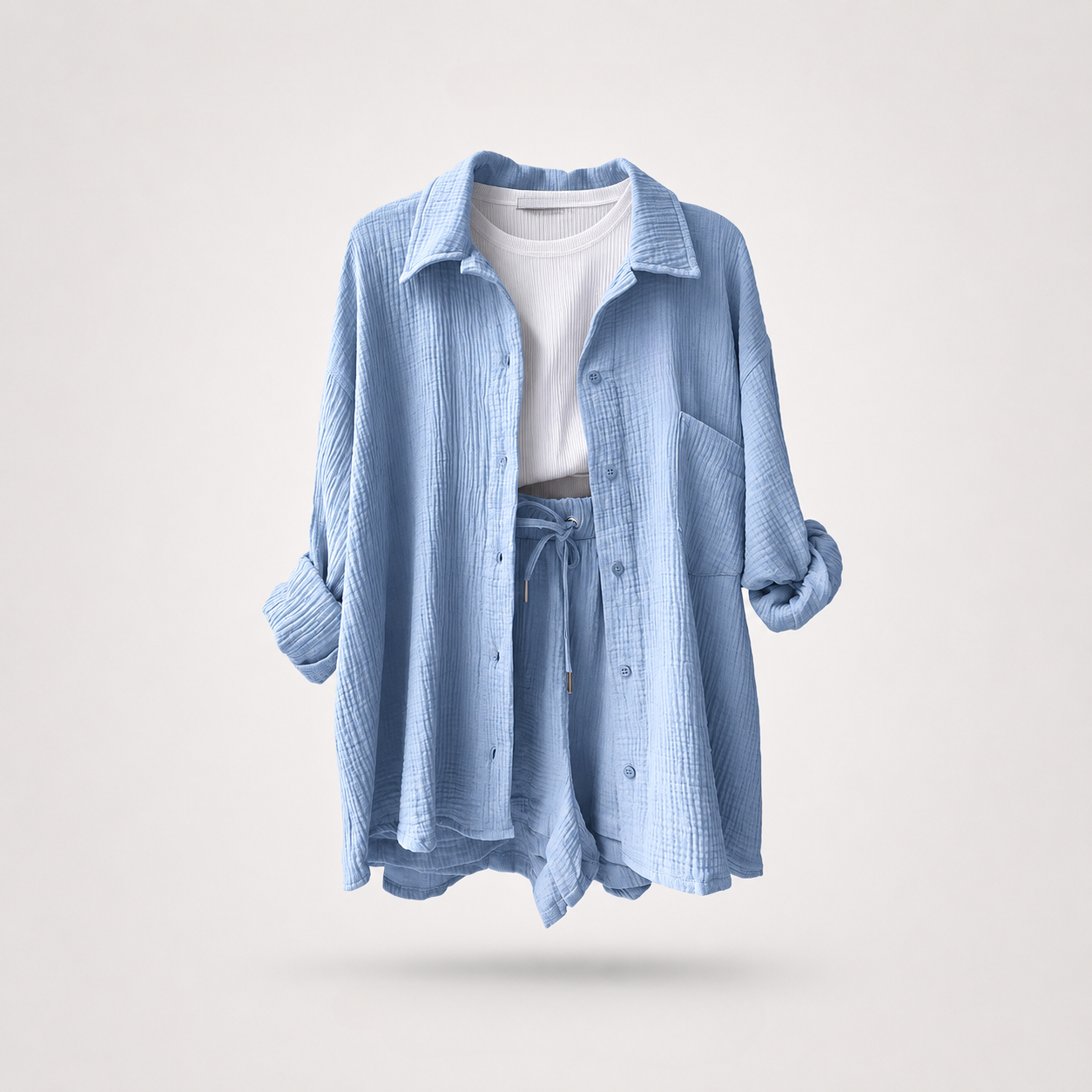 Riviera Crinkle Co-Ord Shirt & Shorts Set