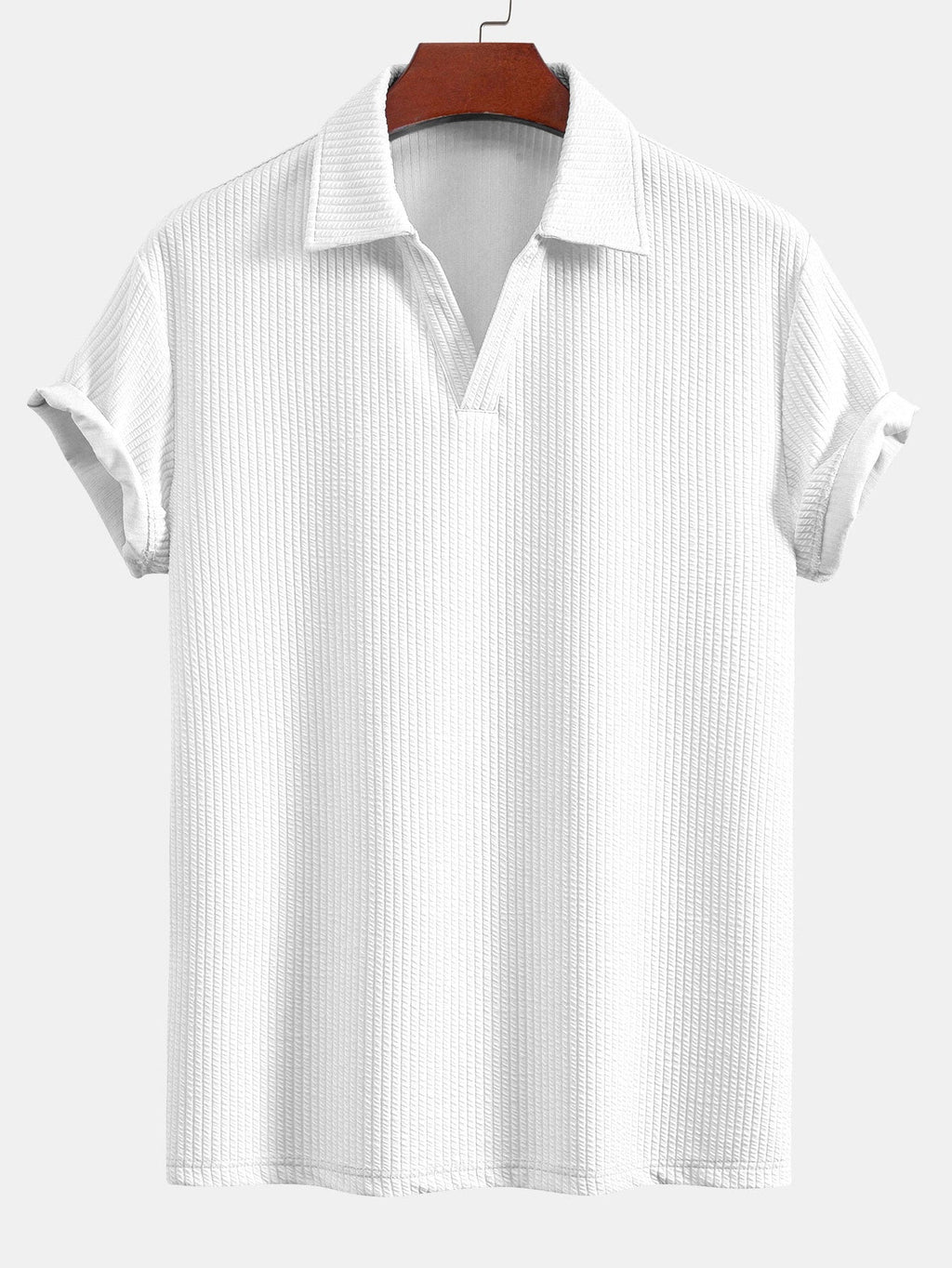 Textured V-Neck Polo & Shorts
