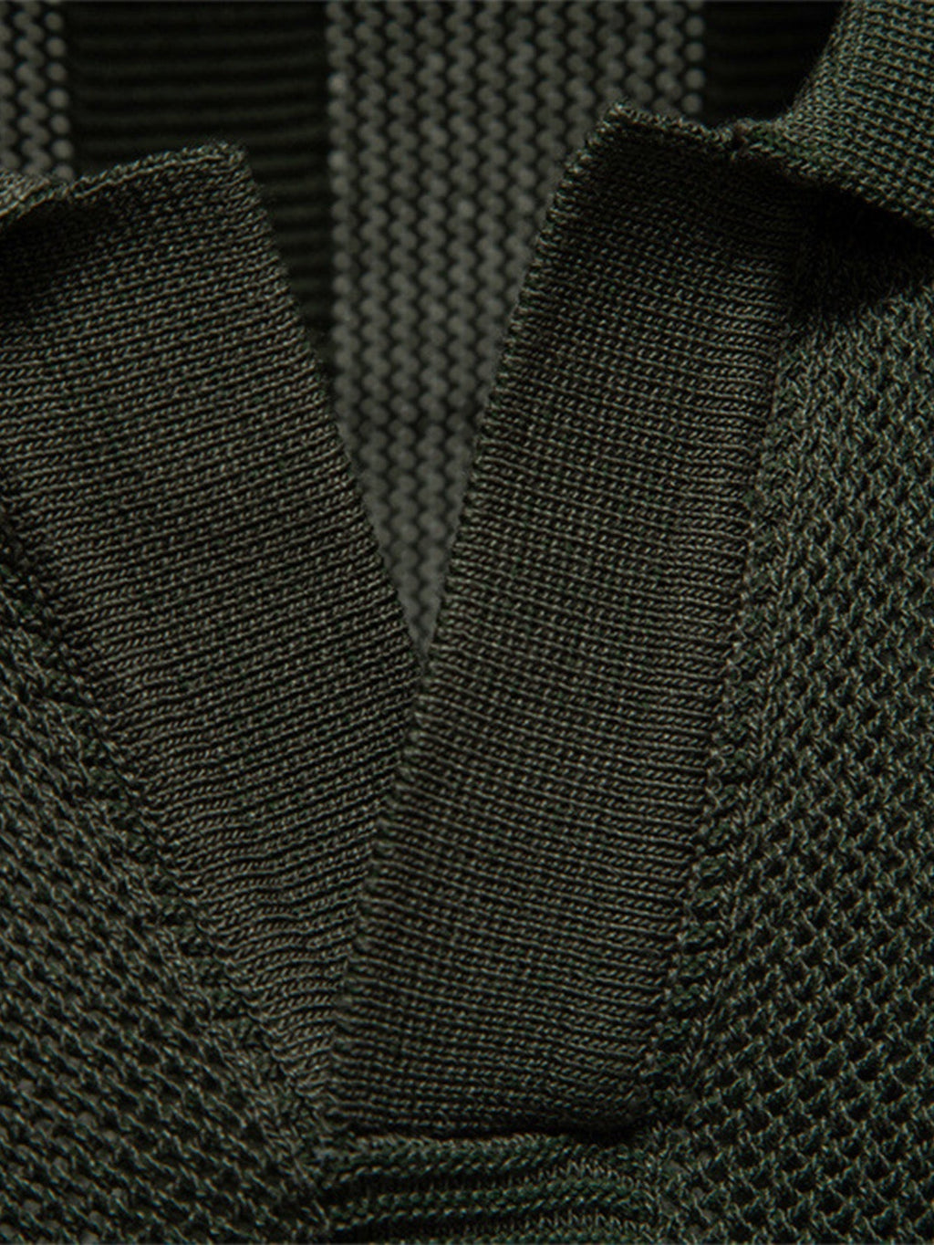 Striped Hollow Knit V-Neck Polo