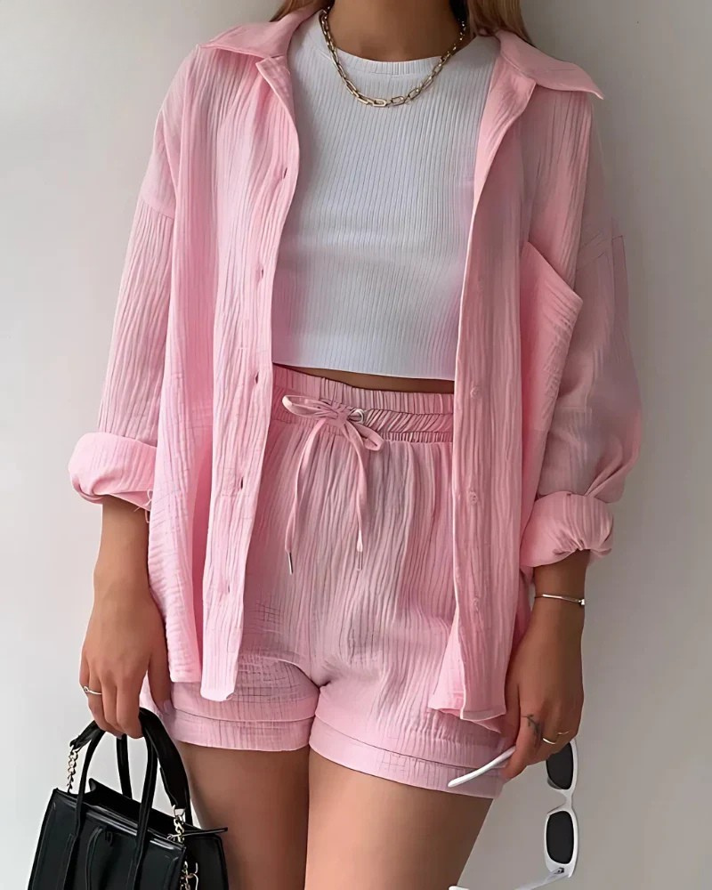 Riviera Crinkle Co-Ord Shirt & Shorts Set