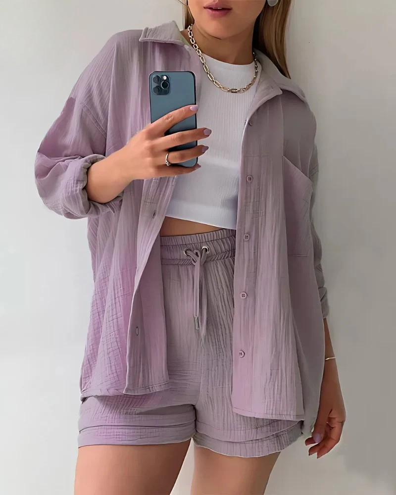 Riviera Crinkle Co-Ord Shirt & Shorts Set