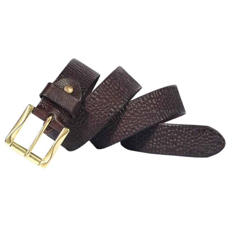 Men's Grained Leather Belt, Gold Buckle – view 2