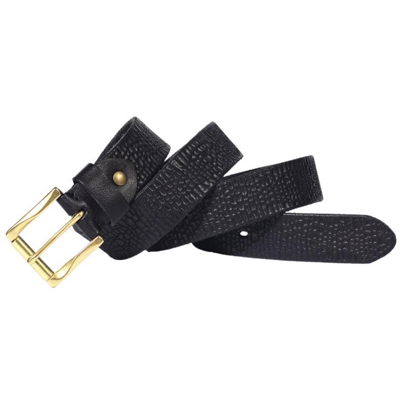 Men's Grained Leather Belt, Gold Buckle – view 3