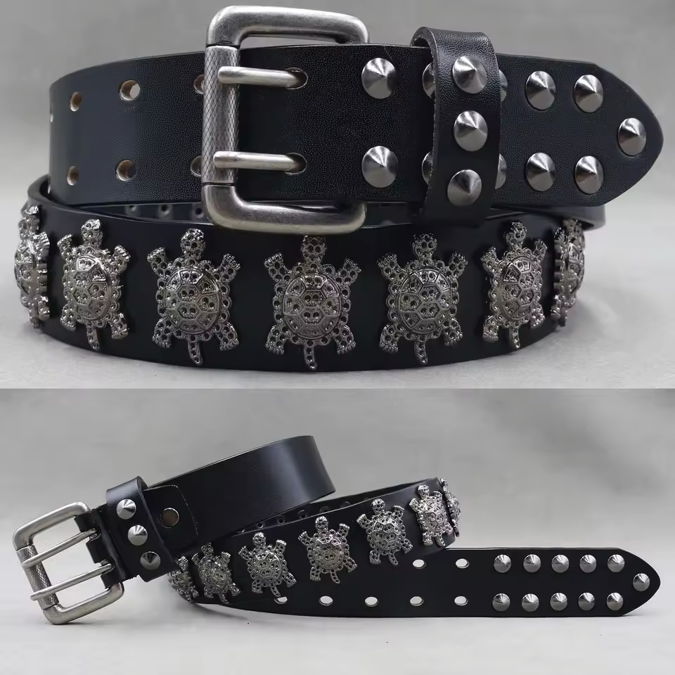 Genuine Leather Rivet Belt for Men – Punk Skull & Animal Stud Belt, 3.8cm